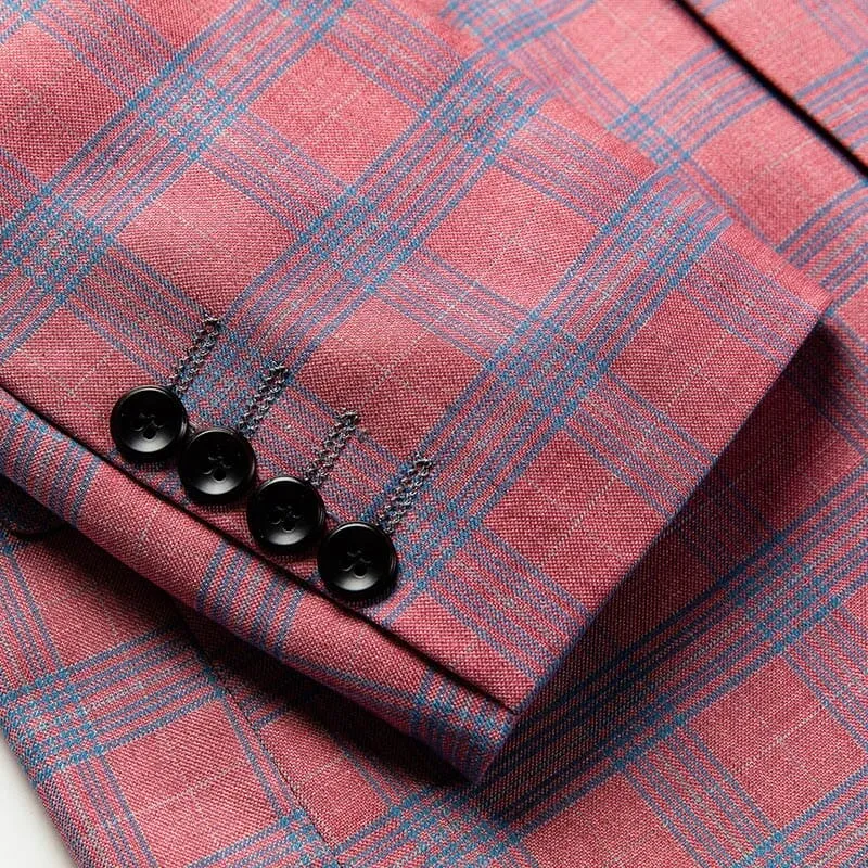 The Alain Plaid Slim Fit Blazer Suit Jacket - Salmon