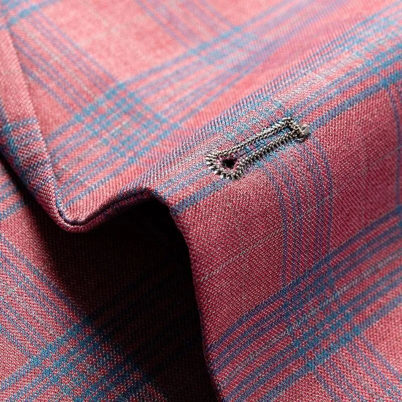 The Alain Plaid Slim Fit Blazer Suit Jacket - Salmon