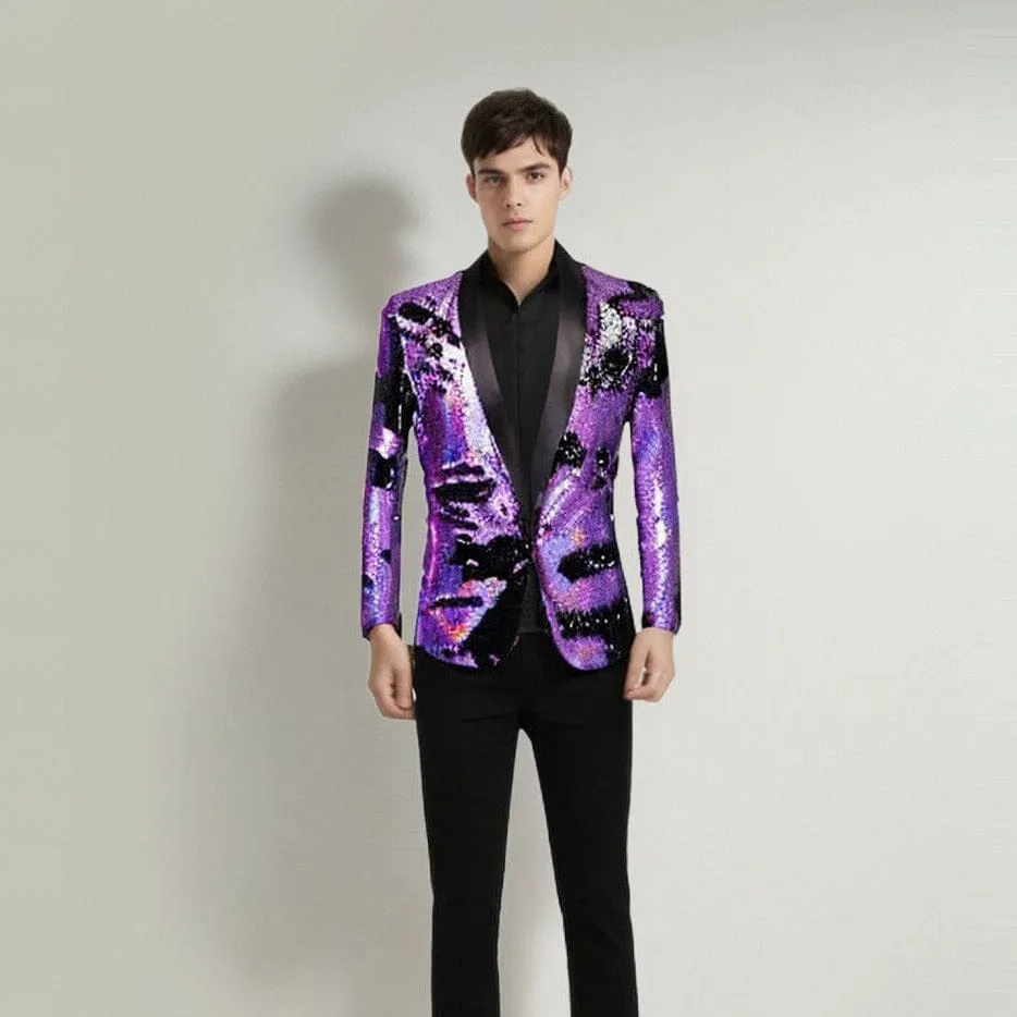 The Tristan Sequin Slim Fit Blazer Suit Jacket - Plum