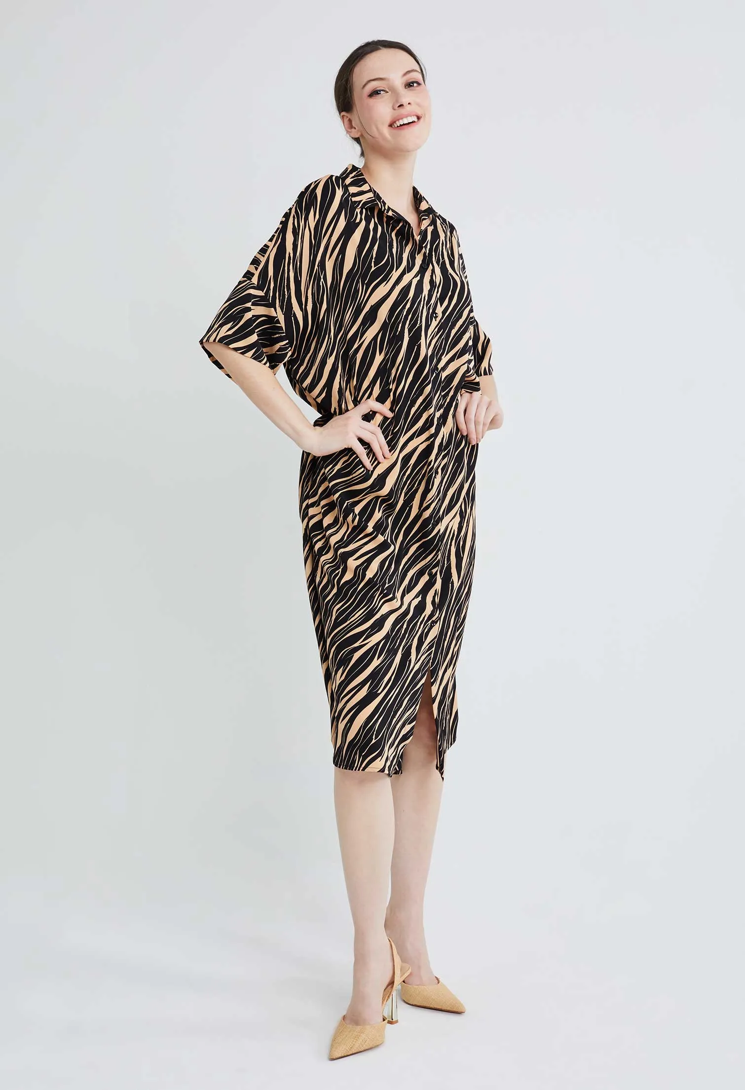 Tiger Stripe Button Down Shirt-dress Tunic