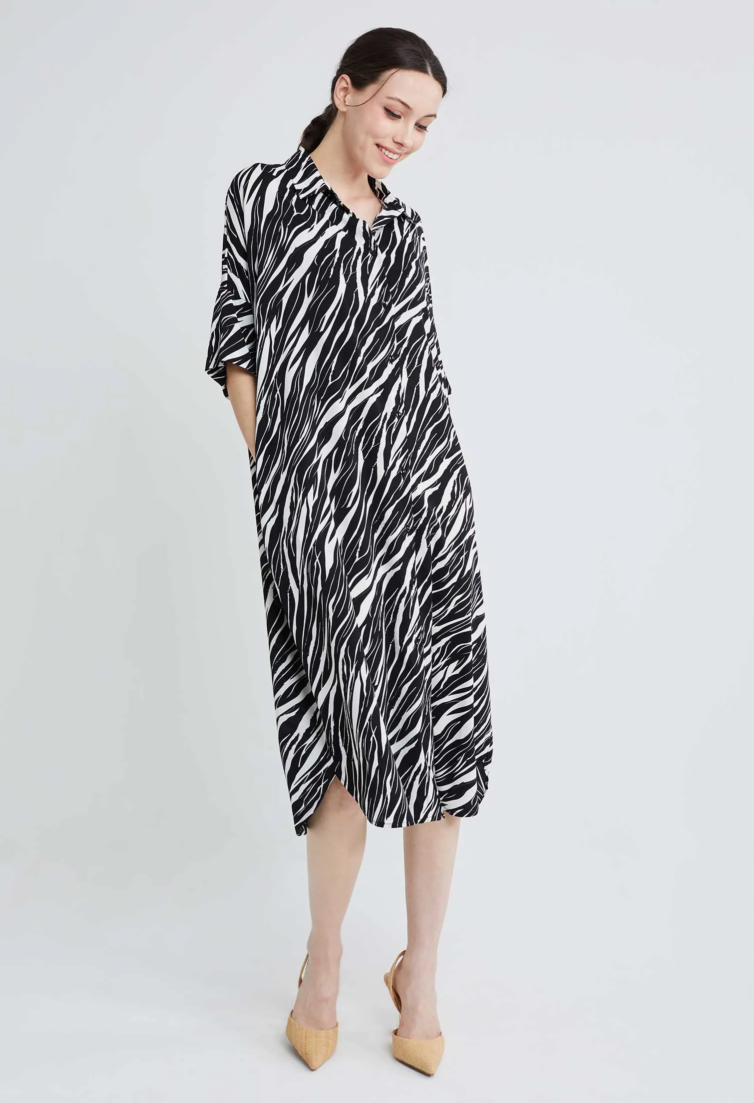 Tiger Stripe Button Down Shirt-dress Tunic