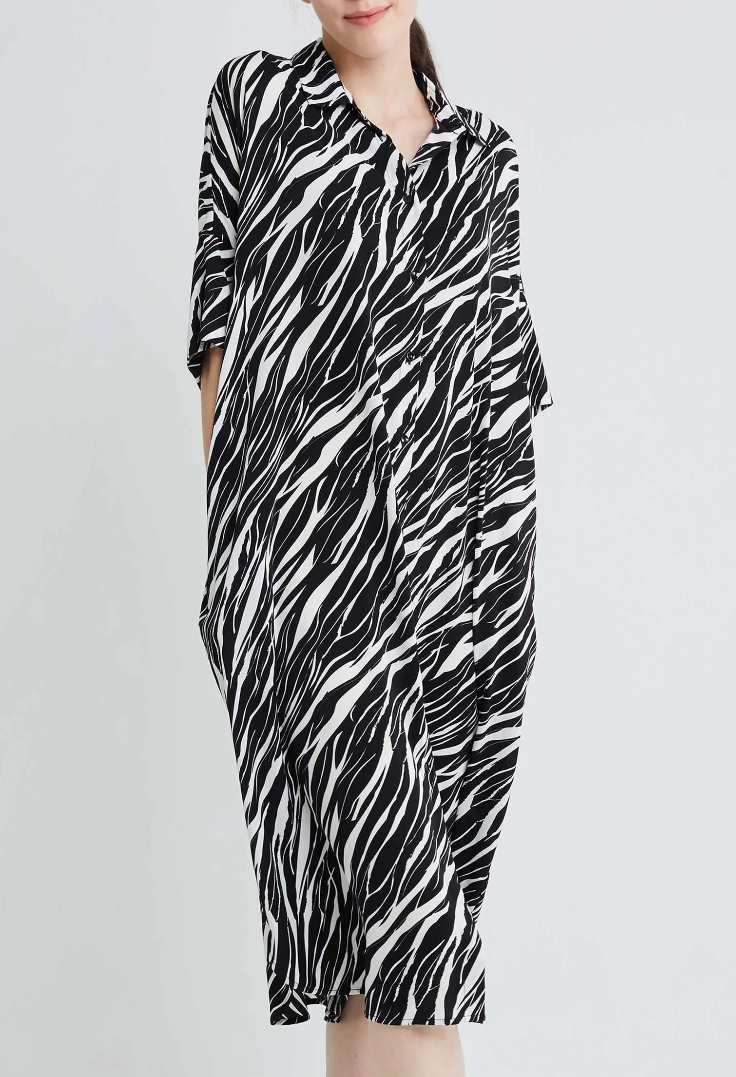 Tiger Stripe Button Down Shirt-dress Tunic