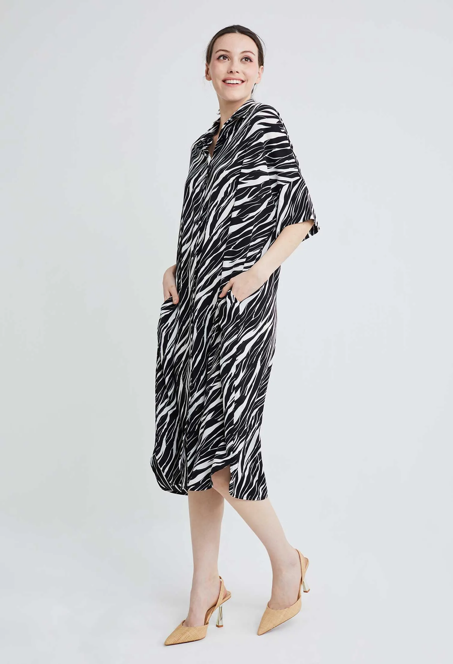 Tiger Stripe Button Down Shirt-dress Tunic