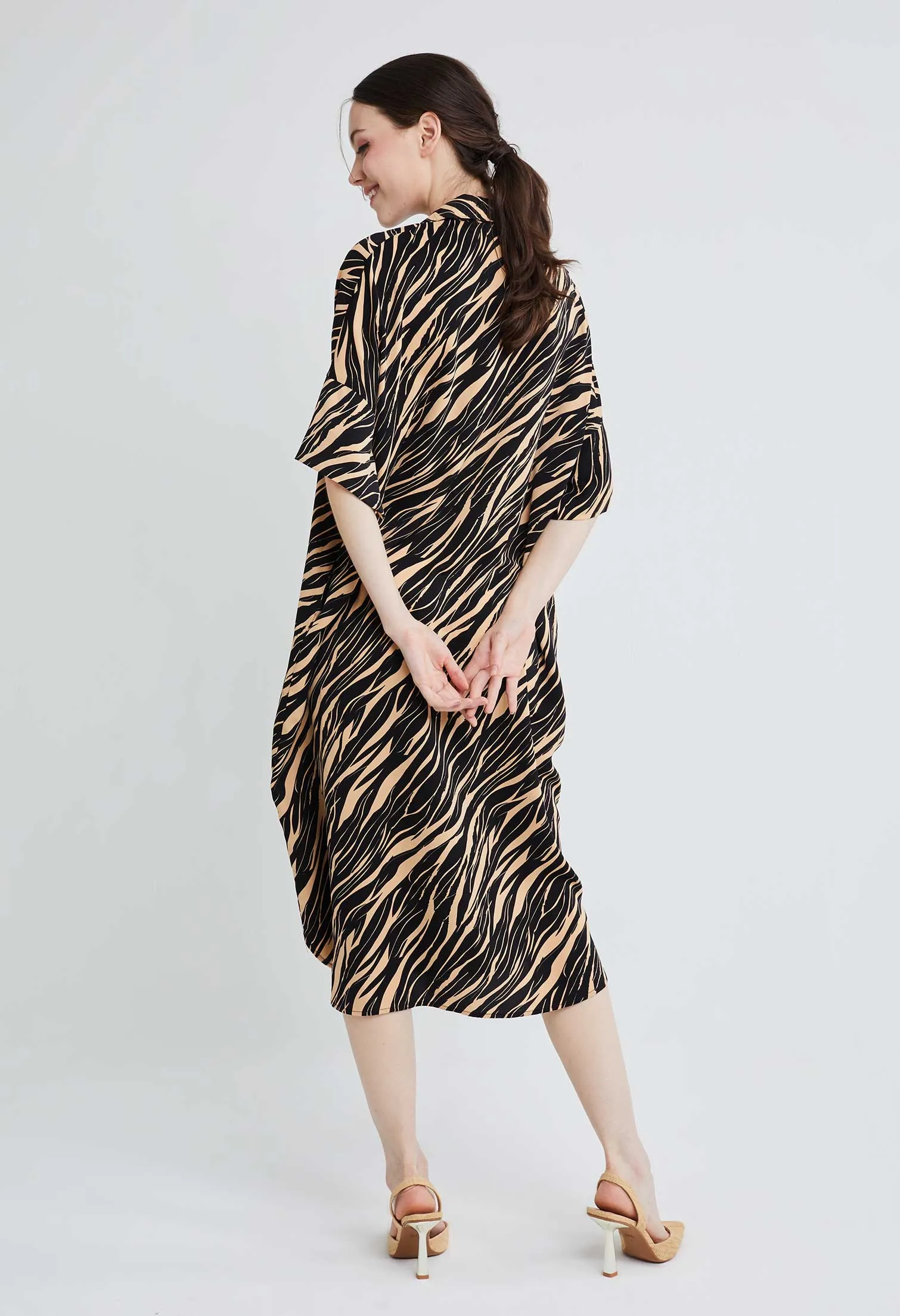 Tiger Stripe Button Down Shirt-dress Tunic