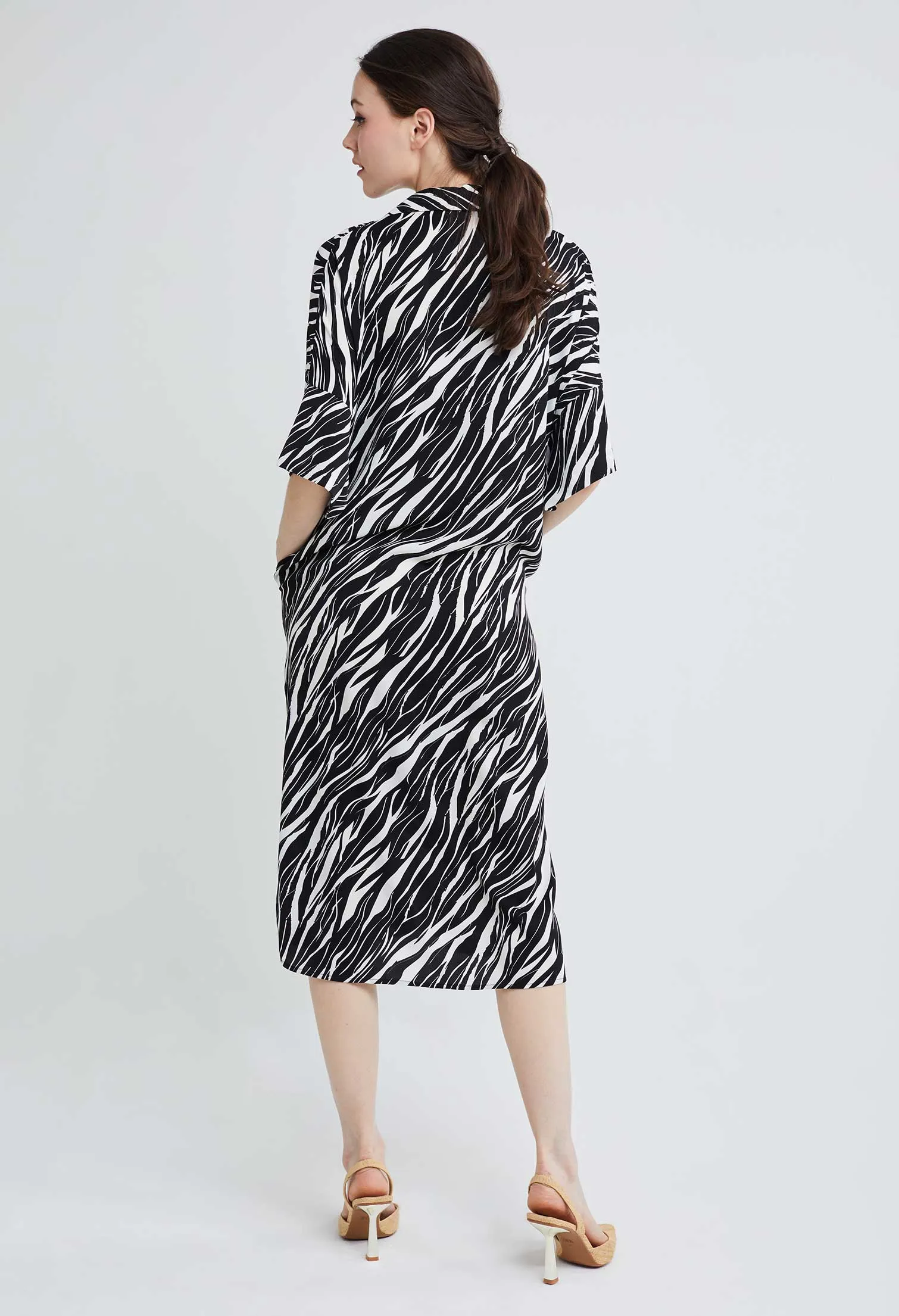 Tiger Stripe Button Down Shirt-dress Tunic