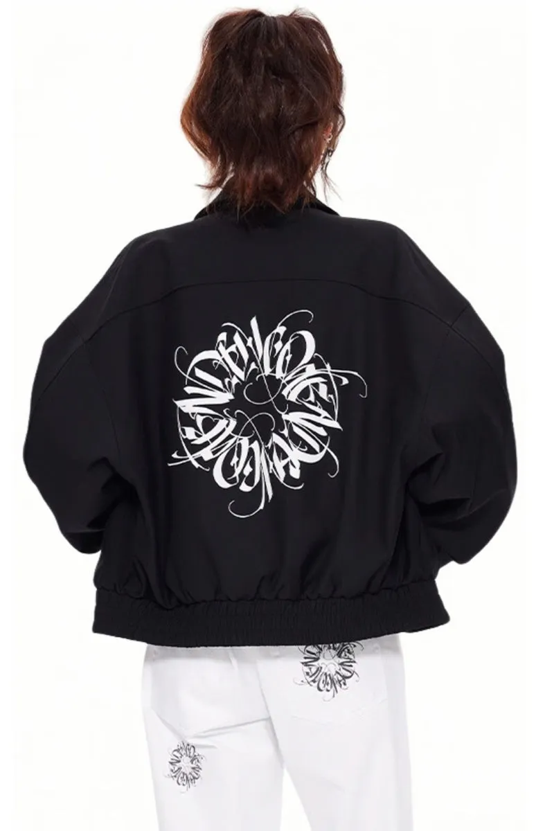Unisex Loose-Fit Zipper Jacket with Star Moon Ring Print