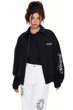 Unisex Loose-Fit Zipper Jacket with Star Moon Ring Print