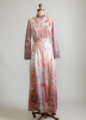 Vintage 1960s Ombre Paisley Lame Party Maxi Dress