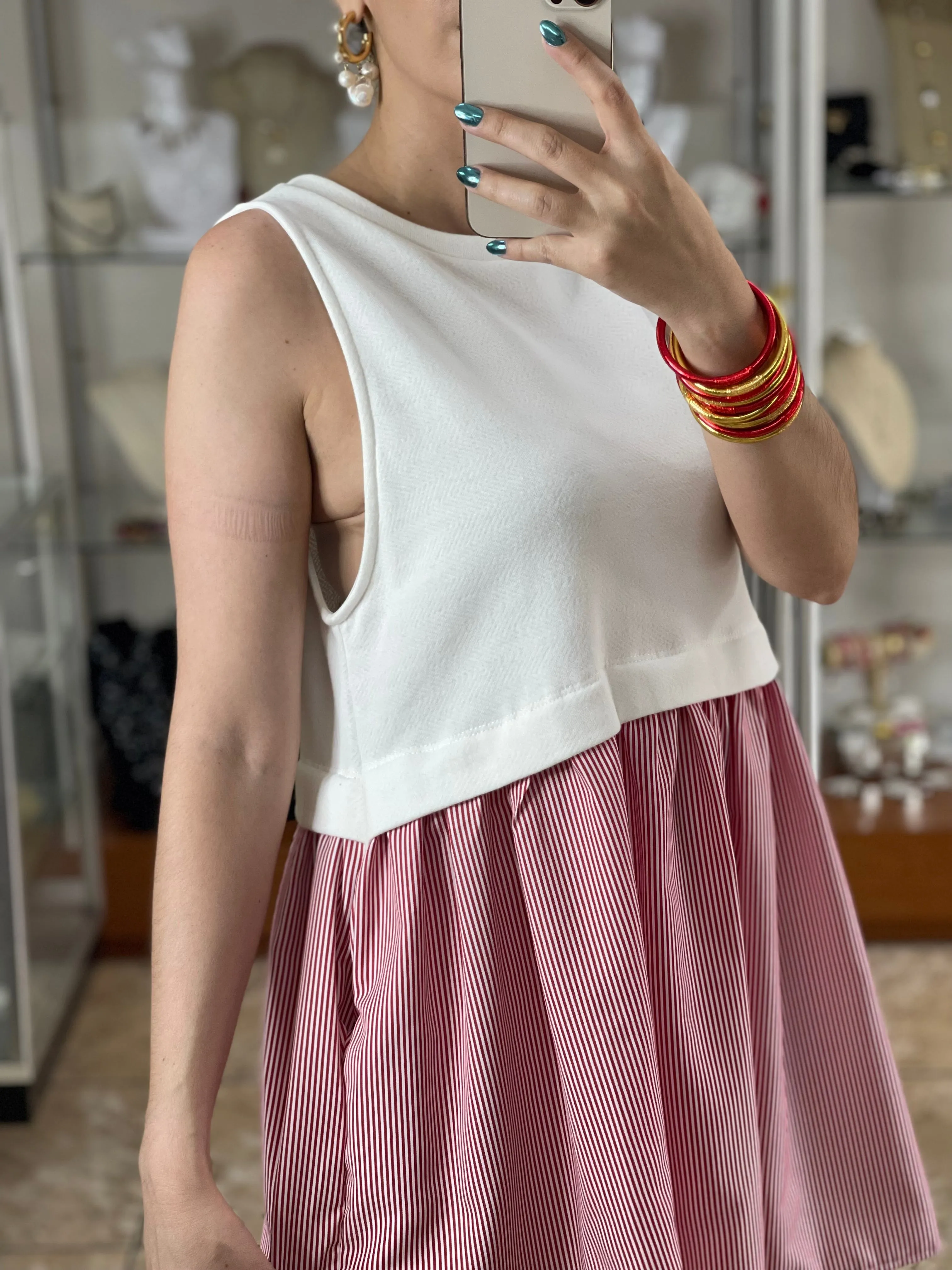 White and Red Stripes Mini Dress