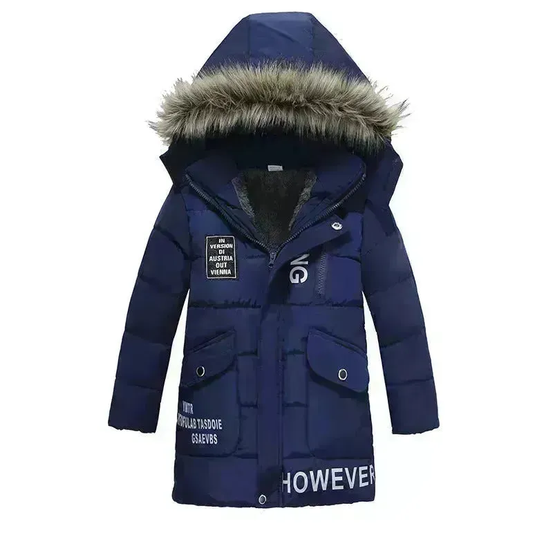 Winter Children's Trendy Cotton-padded Jacket Mid-length Letter Cotton-padded Coat