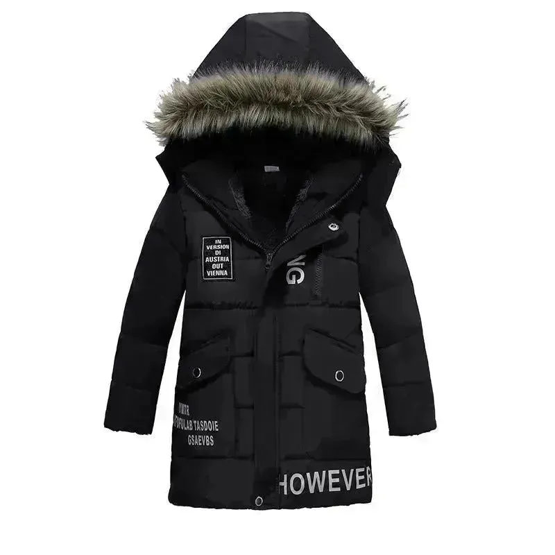 Winter Children's Trendy Cotton-padded Jacket Mid-length Letter Cotton-padded Coat