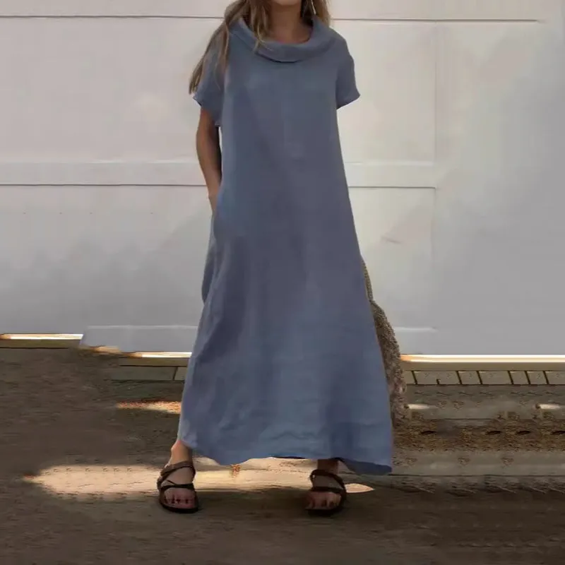 Women’s Cowl Neck Cotton and Linen Casual Dress