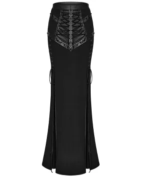 WQ-696BQF-BKF Daily Life Long Gothic Techwear Side-Split Lacing Maxi Skirt