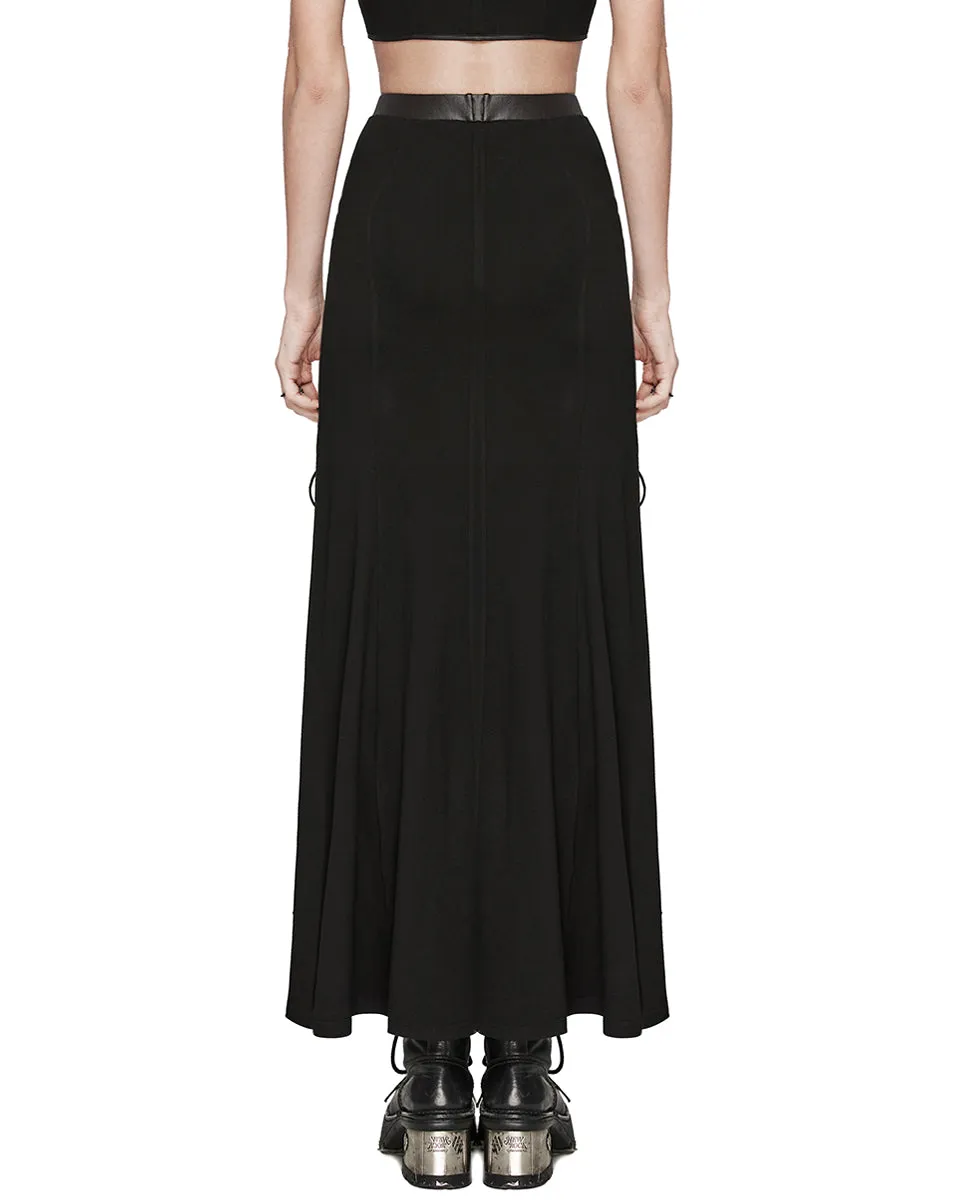 WQ-696BQF-BKF Daily Life Long Gothic Techwear Side-Split Lacing Maxi Skirt