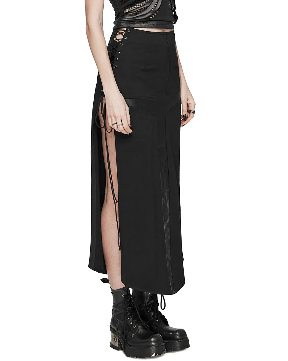 WQ-716BQF Daily Life Dark Punk Cross Side-Split Maxi Skirt