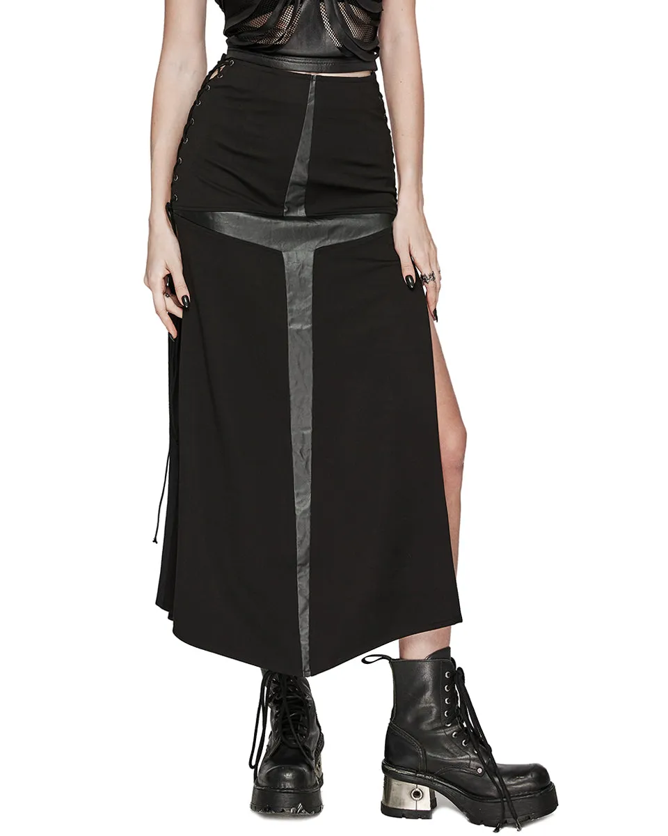WQ-716BQF Daily Life Dark Punk Cross Side-Split Maxi Skirt