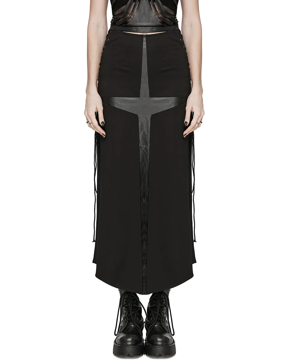 WQ-716BQF Daily Life Dark Punk Cross Side-Split Maxi Skirt